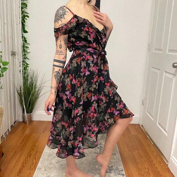 Y2K Betsey Johnson Sleeveless Floral Designer Midi Dress Size 2 Black/Purple - Picture 5 of 6